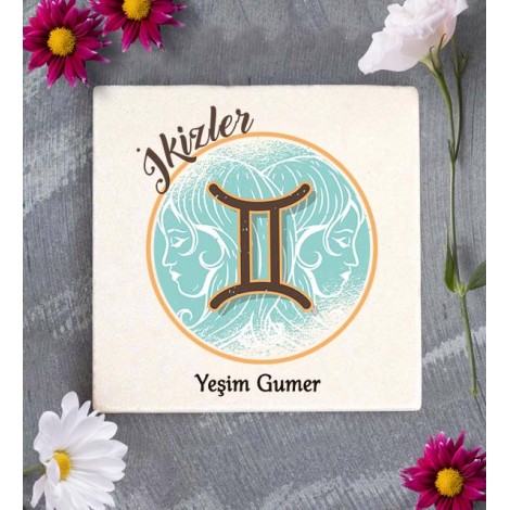 Kişiye Özel İkizler Burcu Temalı Astroloji Tasarım Dekoratif Bardak Altlığı