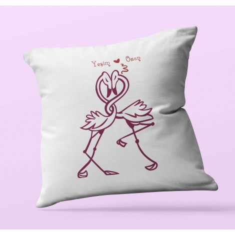 Kişiye Özel Flamingo Love Temalı Saten Yastık