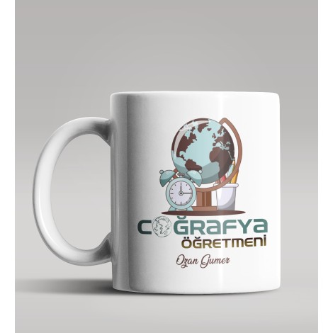 Kişiye Özel Coğrafya Öğretmeni Tasarımlı Beyaz Renk Kupa Bardak 7