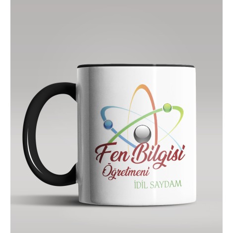 Kişiye Özel Fen Bilgisi Öğretmeni Tasarımlı Siyah Renk Kupa 2