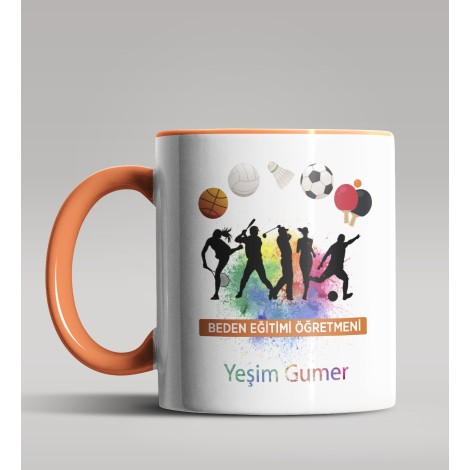 Kişiye Özel Beden Eğitimi Öğretmeni Tasarımlı Turuncu Kupa 4