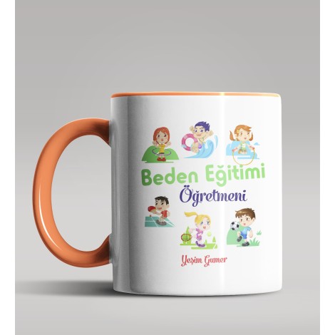 Kişiye Özel Beden Eğitimi Öğretmeni Tasarımlı Turuncu Kupa 2