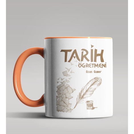 Kişiye Özel Tarih Öğretmeni Tasarımlı Turuncu Kupa Bardak 3
