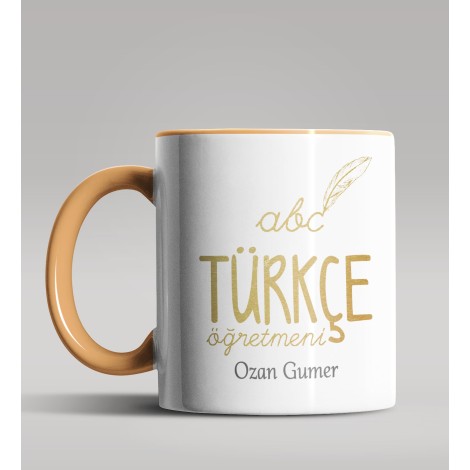 Kişiye Özel Türkçe Öğretmeni Tasarımlı Turuncu Kupa Bardak 3