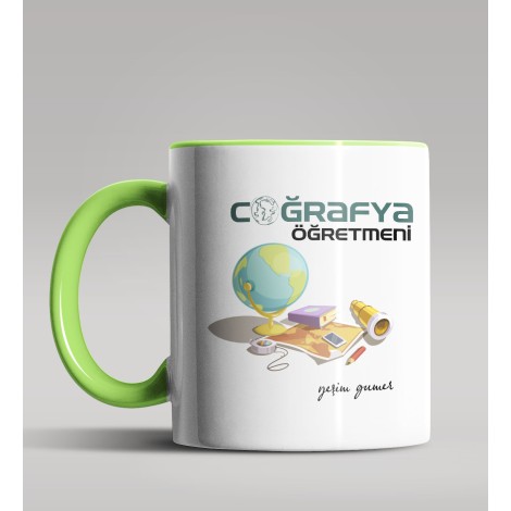 Kişiye Özel Coğrafya Öğretmeni Tasarımlı Yeşil Kupa Bardak 4