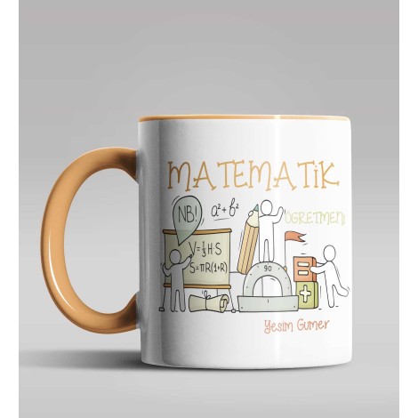 Kişiye Özel Matematik Öğretmeni Tasarımlı Turuncu Kupa 16