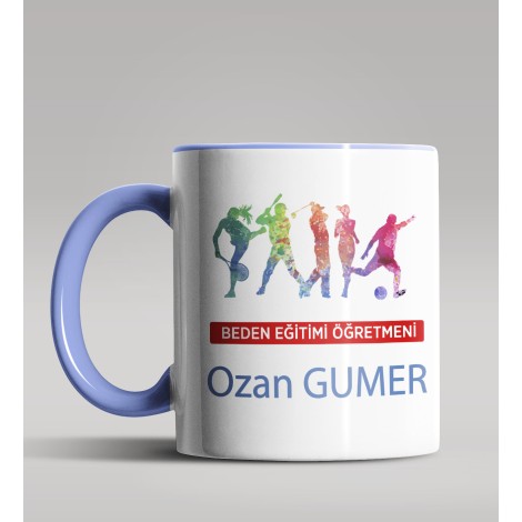 Kişiye Özel Beden Eğitimi Öğretmeni Tasarımlı Mavi Renk Kupa 3