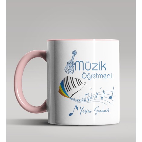 Kişiye Özel Müzik Öğretmeni Tasarımlı Pembe Renk Kupa Bardak 9