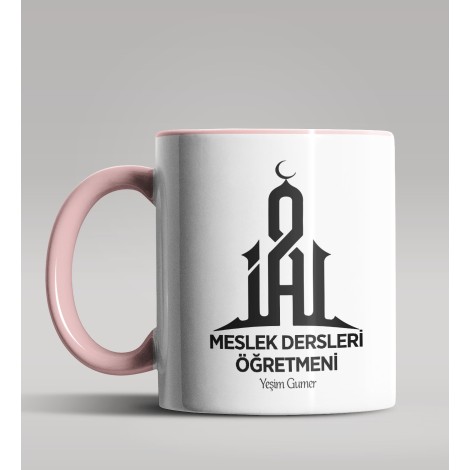 Kişiye Özel Meslek Dersleri Öğretmeni Tasarımlı Pembe Renk Kupa 2
