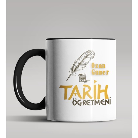 Kişiye Özel Tarih Öğretmeni Tasarımlı Siyah Renk Kupa Bardak 4