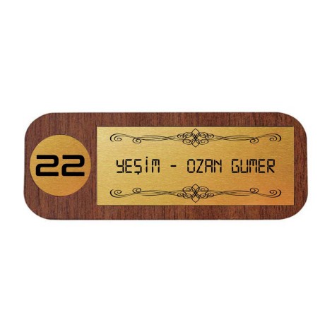 Kişiye Özel Ev Kapı İcon Tema 2 Ahşap Kapı İsimliği | Ceviz - Model 1