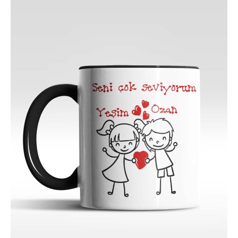 Kişiye Özel Kız Erkek Tasarım Siyah Renk Kupa
