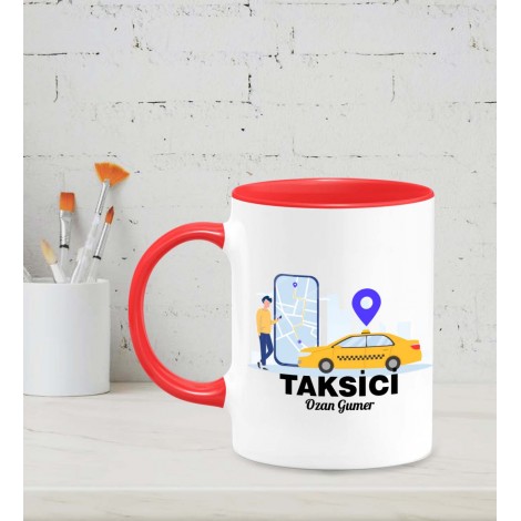 Kişiye Özel Taksici Tasarımlı Kırmızı Kupa