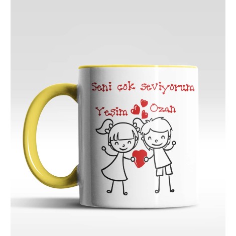 Kişiye Özel Kız Erkek Tasarım Sarı Renk Kupa