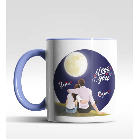 Kişiye Özel I Love You Tema Mavi Kupa