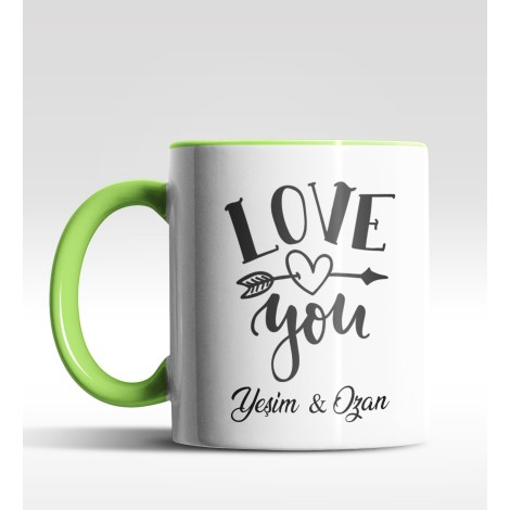Kişiye Özel I Love You Temalı Yeşil Renk Kupa