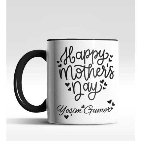 Kişiye Özel Happy Mothers Day Siyah Kupa Bardak