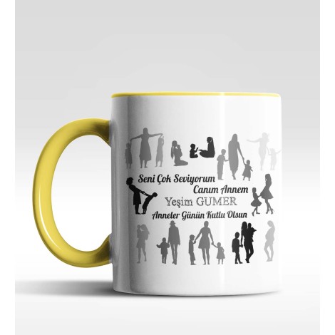Kişiye Özel Anneler Günün Kutlu Olsun 2 Sarı Kupa Bardak