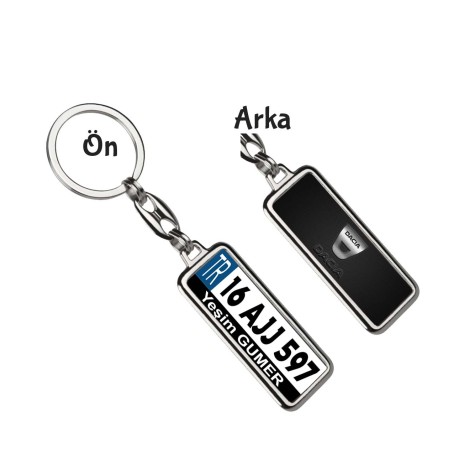 Kişiye Özel Dacia Fiber Logo Tema Plaka Anahtarlık - Gümüş Krom Kaplama