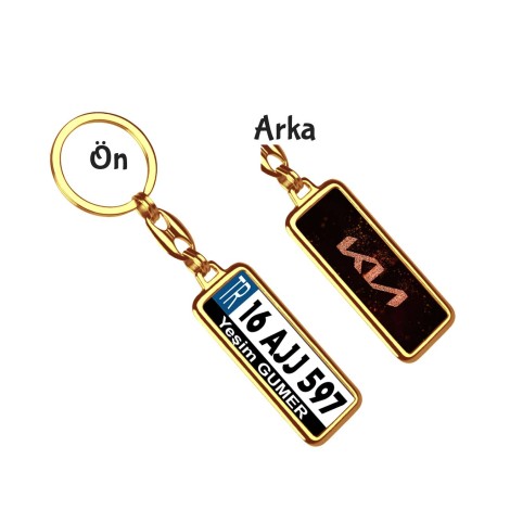 Kişiye Özel Kia Simli Turuncu Logo Tema Plaka Anahtarlık - Altın Krom Kaplama