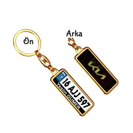 Kişiye Özel Kia Simli Altın Logo Tema Plaka Anahtarlık - Altın Krom Kaplama