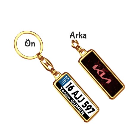 Kişiye Özel Kia Simli Kırmızı Logo Tema Plaka Anahtarlık - Altın Krom Kaplama