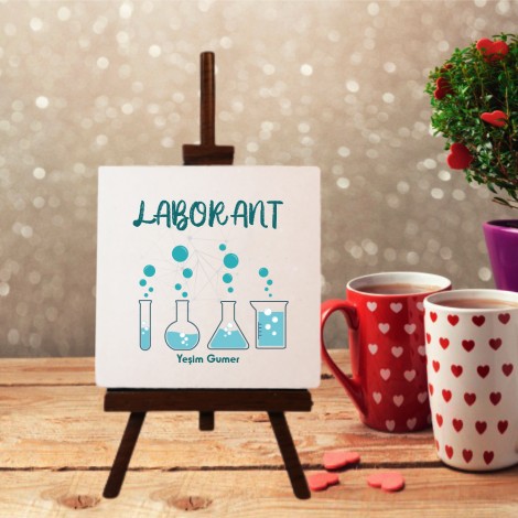 Kişiye Özel Laborant 2 Tasarımlı Şövale Ayaklı Dekoratif Doğal Taş