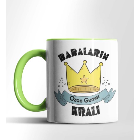 Kişiye Özel Babaların Kralı 2 Tasarımlı Yeşil Renkli Kupa