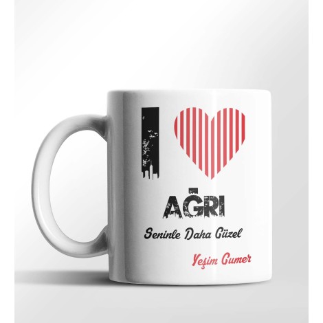 Kişiye Özel Ağrı Seninle Daha Güzel Tema Beyaz Kupa