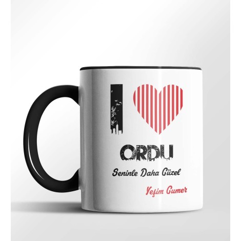 Kişiye Özel Ordu Seninle Daha Güzel Tema Siyah Renk Kupa