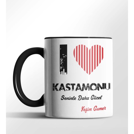 Kişiye Özel Kastamonu Seninle Daha Güzel Tema Siyah Renk Kupa