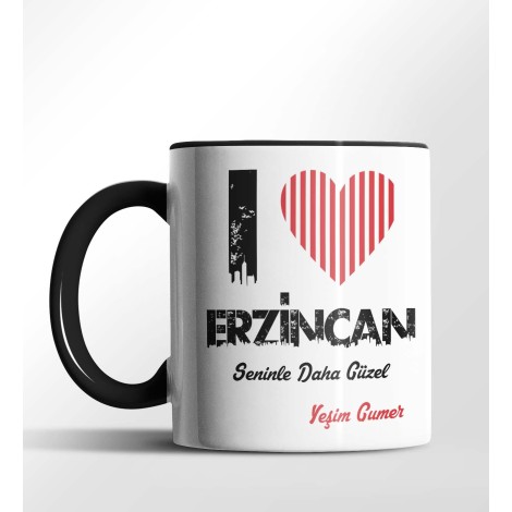 Kişiye Özel Erzincan Seninle Daha Güzel Tema Siyah Renk Kupa