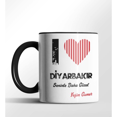 Kişiye Özel Diyarbakır Seninle Daha Güzel Tema Siyah Renk Kupa