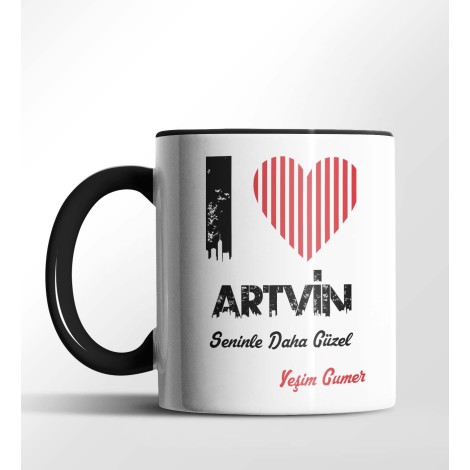 Kişiye Özel Artvin Seninle Daha Güzel Tema Siyah Renk Kupa
