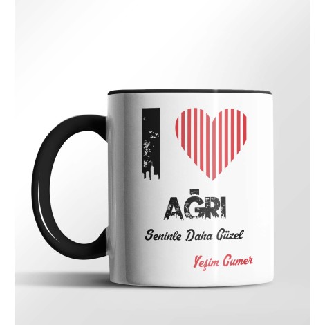 Kişiye Özel Ağrı Seninle Daha Güzel Tema Siyah Renk Kupa