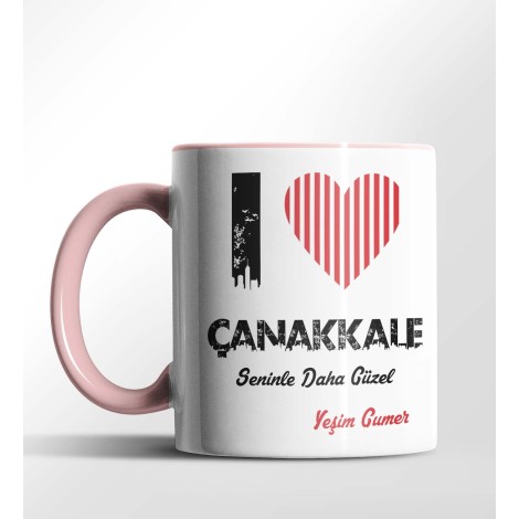 Kişiye Özel Çanakkale Seninle Daha Güzel Tema Pembe Renk Kupa