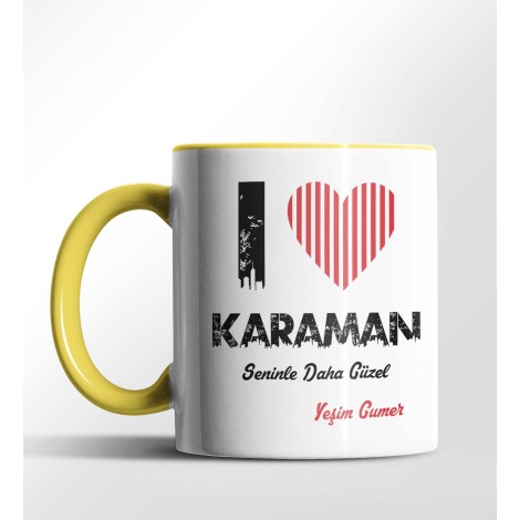 Kişiye Özel Karaman Seninle Daha Güzel Tema Sarı Renk Kupa