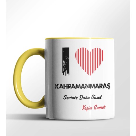 Kişiye Özel Kahramanmaraş Seninle Daha Güzel Tema Sarı Renk Kupa