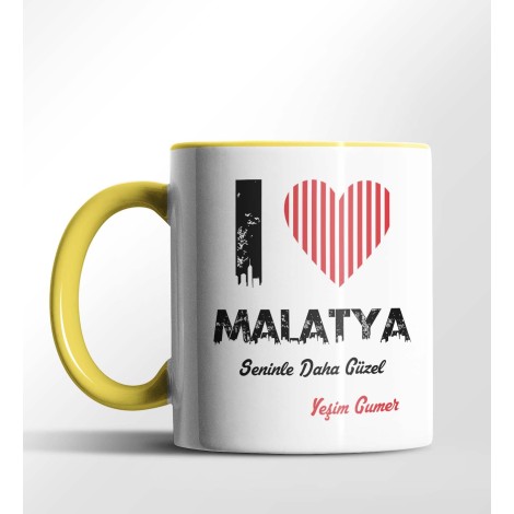 Kişiye Özel Malatya Seninle Daha Güzel Tema Sarı Renk Kupa