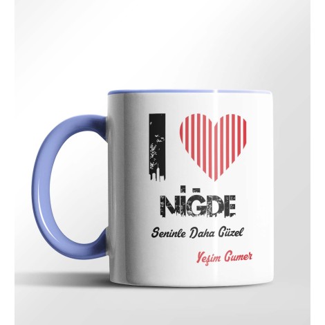 Kişiye Özel Niğde Seninle Daha Güzel Tema Mavi Renk Kupa