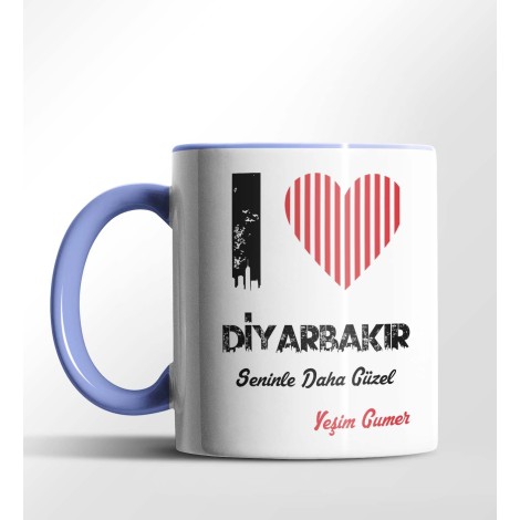 Kişiye Özel Diyarbakır Seninle Daha Güzel Tema Mavi Renk Kupa