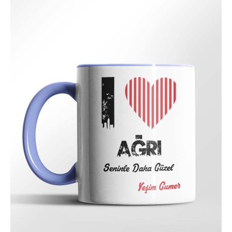 Kişiye Özel Ağrı Seninle Daha Güzel Tema Mavi Renk Kupa