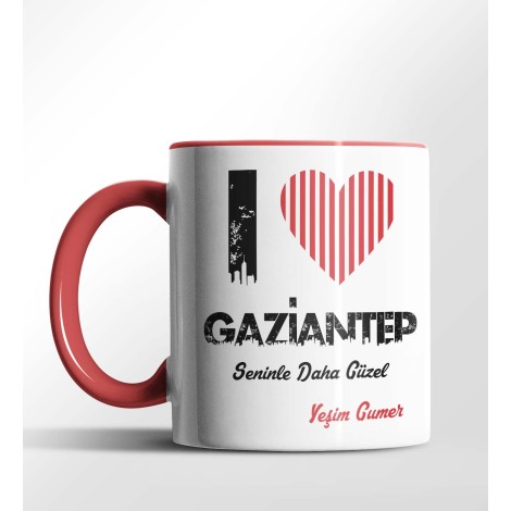 Kişiye Özel Gaziantep Seninle Daha Güzel Tema Kırmızı Renk Kupa