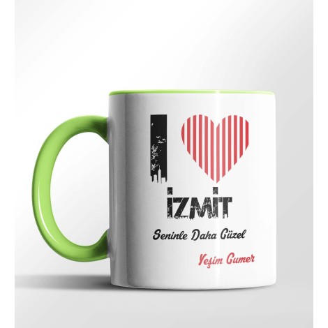 Kişiye Özel İzmit Seninle Daha Güzel Tema Yeşil Renk Kupa