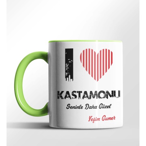 Kişiye Özel Kastamonu Seninle Daha Güzel Tema Yeşil Renk Kupa