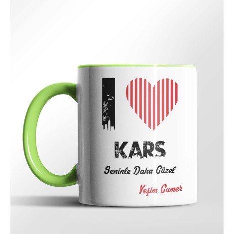 Kişiye Özel Kars Seninle Daha Güzel Tema Yeşil Renk Kupa