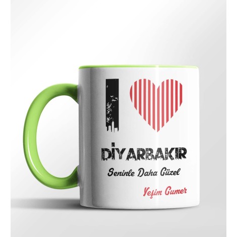 Kişiye Özel Diyarbakır Seninle Daha Güzel Tema Yeşil Renk Kupa