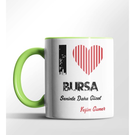 Kişiye Özel Bursa Seninle Daha Güzel Tema Yeşil Renk Kupa