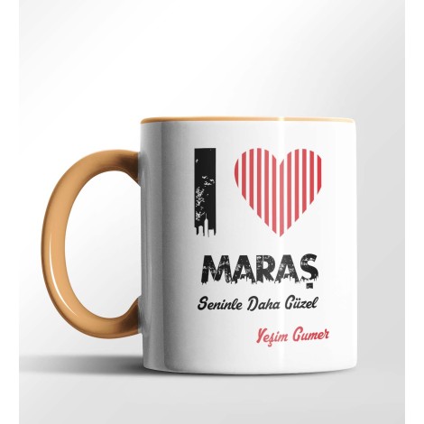 Kişiye Özel Maraş Seninle Daha Güzel Tema Turuncu Renk Kupa