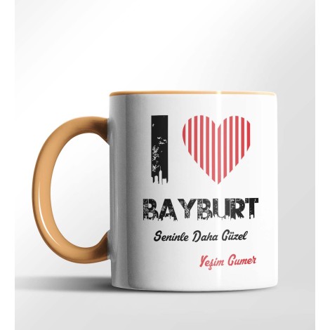 Kişiye Özel Bayburt Seninle Daha Güzel Tema Turuncu Renk Kupa